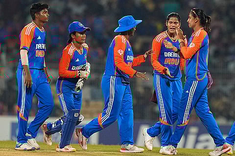Pooja Vastrakar celebrates the wicket of Eliz-Mari Marx